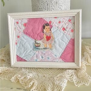 Vintage Valentines Card Patchwork Upcycled Mini Framed Art